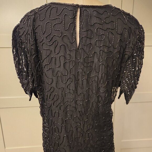 Denise Elle SILK BEADED & SEQUIN Blouse VINTAGE EUC SZ L - Picture 7 of 9